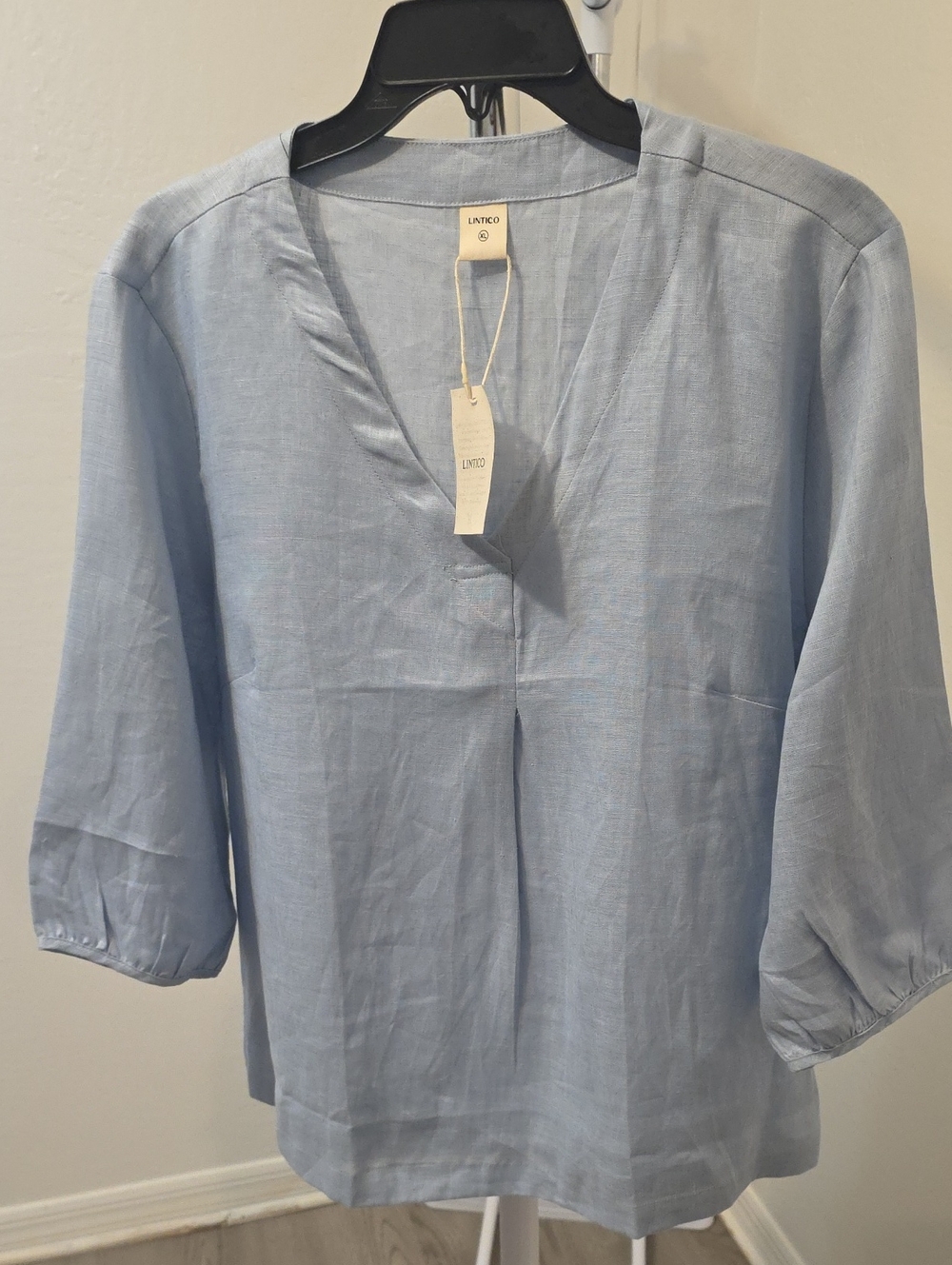 latico Pale Blue V-Neck 3/4 Sleeve Women's Blouse